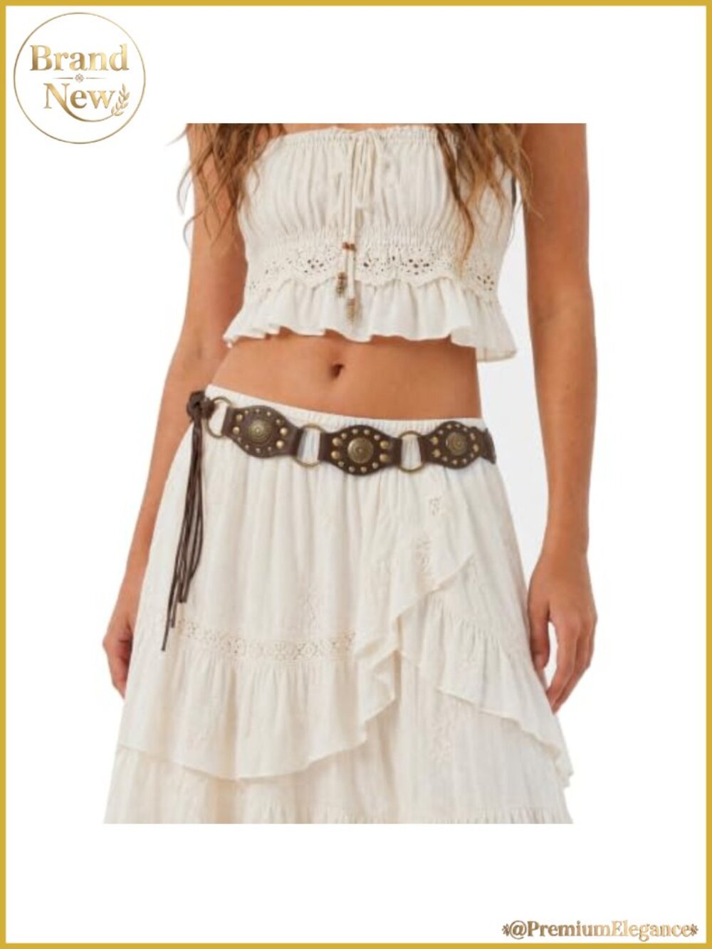 Faux Leather Boho Western Tie Waist Belt with Concho Tassels Adjustable